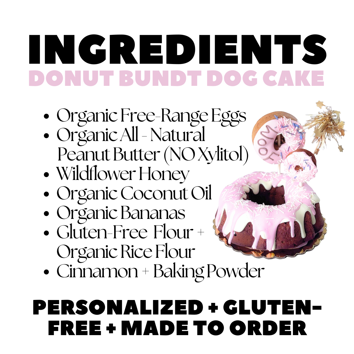 Pink Donut Bundt Dog Birthday Cake 6 Color Options