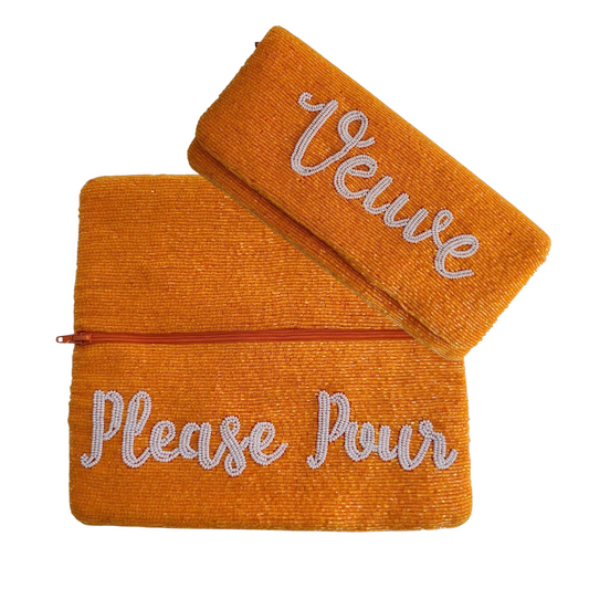 Veuve "Please Pour" Beaded Clutch