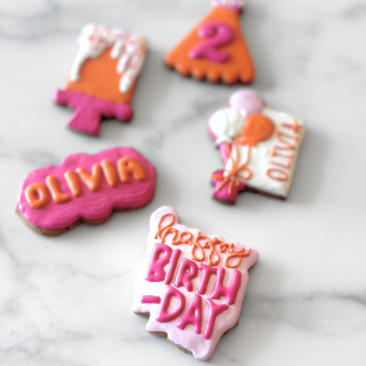 Dog Birthday Cookies Pink + Tangerine