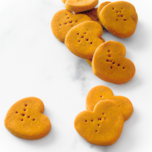 Gluten-Free Hearts of Ginger + Sweet Potato Dog Biscuit Treats